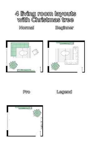 4 living room layouts with Christmas tree