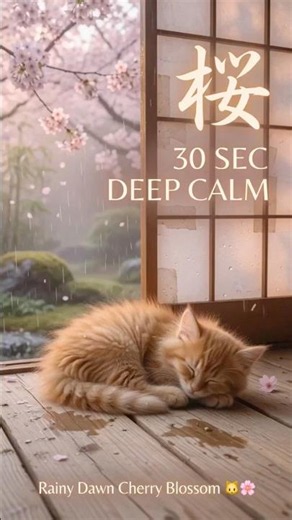 30 Sec Deep Calm Kitten Purring Rainy Dawn Cherry Blossom 🐱🌸