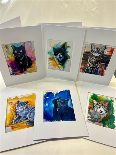 Set of 6 Hand Made Cat Greetings Cards - Etsy