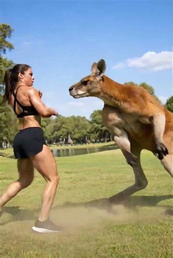 공원에서 거대한 캥거루를 만났다! / Giant Kangaroo vs Woman