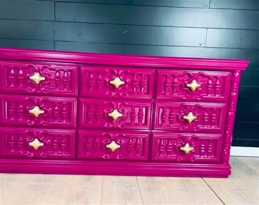 Available! Magenta Pink Pink Dresser Console Credenza Ornate 9 Drawer Furniture Mid Solid Wood Customizable Color - Etsy