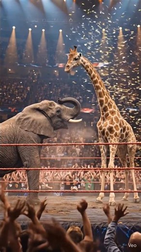 “Elephant vs Giraffe WWE Match 🐘🦒 | Epic Animal Battle!”#elephant #giraffe #wwe#animalfight #animals