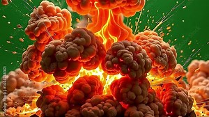 Dramatic Explosion with Fiery Cloud and Bright Sparks Against a Green Background Capturing the Essence of Chaos and Power in Action
