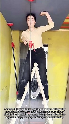 Smart Way to Install Ceiling Gypsum Board Solo! #worker #process #drywall #tools #construction