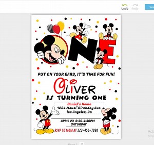 Mickey Mouse First Birthday Invitation, Editable Template (digital Download) - Etsy