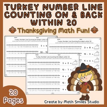 Turkey Number Line Counting On & Back within 20 | Thanksgiving Math Fun 1st-2nd