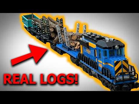 I made a LEGO Logging Train! *real wood*