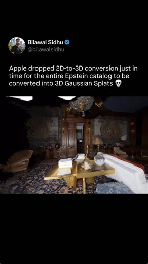 Bilawal Sidhu on Instagram: "Apple dropped 2D-to-3D conversion just in time for the entire Epstein catalog to be converted into 3D Gaussian splats 💀 It’s called EpsteinVR; and is coming soon to Jmail Suite at jmail . world￼"