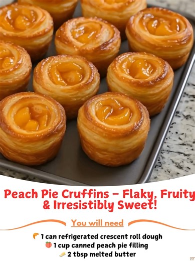 Peach 🌕 Pie Cruffins – Flaky, Fruity & Irresistibly Sweet! 🛒 Ingredients: 🥐 1 can refrigerated crescent roll dough 🍑 1 cup canned peach pie filling (or fresh peaches with a bit of sugar & cinnamon) 🧈 2 tbsp melted butter 🍬 2 tbsp brown sugar 🌕 | Easy Recipe Grandma's