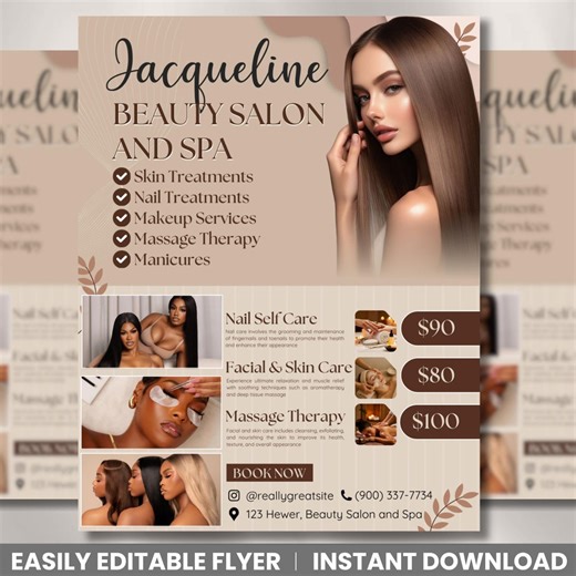 Editable Beauty Salon Flyer Canva Template, Nail Hair Makeup Esthetician Spa Promotion Design Salon Service Flyer Canva Editable - Etsy