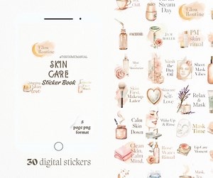 Skin Care & Glow Routine – 30 Watercolor Self-care Stickers (PNG Set) - Etsy