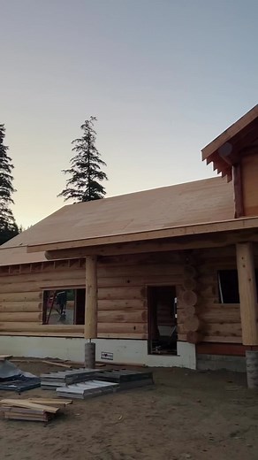 Progress photo of a Western Red Cedar Handcrafted Log Home we are currently building #logcabin #loghome #builder #woodworking #newhome #luxuryhomes #loghouse #handcraft
