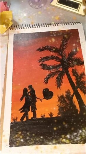 “Romantic Couple Sunset Painting Tutorial | Easy Acrylic Step by Step” #shorts #youtubeshorts