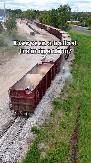 Craig Hensley on Instagram: "Ever seen a ballast train in action? CN was running a Herzog auto-unloading ballast train at their newly laid Eames yard in Lake Orion, MI. #railroad #railway #train #drone #rail #reels #reelsvideo #ballast #mow #work #rocks"