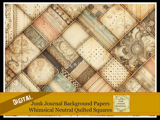 Junk Journal Paper: Whimsical Quilted Squares, Neutral Backgrounds (digital Download) - Etsy