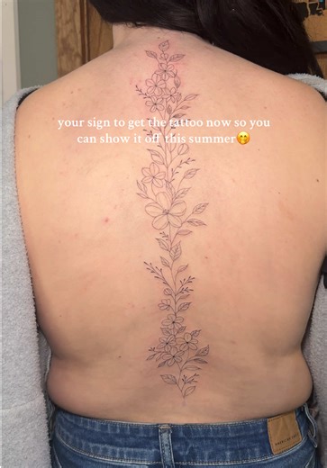 Summer is getting closer!! Get the tattoo now so you can show it off then🤗😍 #finelinetattoo #spinetattoo #tattooideas #ohiofinelinetattooartist #tattoos Ohio fine line tattoo artist