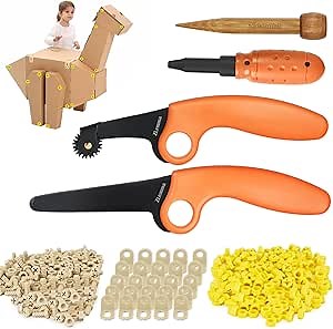 Cardboard Construction Tools Kit 966-pieces, Cardboard Project Tools for at Home Play + Classroom Learning, Reusable Tools for Boys and Girls