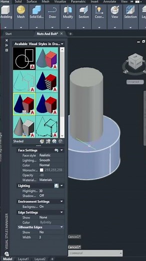 Cómo dibujar una Tornillo en 3d en AutoCAD en sencillos pasos. #shorts #tutorial #autocad #autodesk