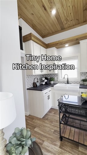 Cowtown Cottages (Tiny Homes) on Instagram: "Who says small can’t be stunning AND functional? Here are some of our most-recent tiny home kitchens that prove that thoughtful design changes everything! From 42” cabinets, to ample countertops that make for efficient meal prep. Add a statement backsplash, a built in or roll-away island, and your choice of a deep single-basin or split double sink, and suddenly “tiny” feels anything but. 👉🏼❓ What’s the one feature you couldn’t live wit