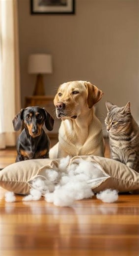 Guilty Pets: Who Destroyed the Pillow? Find Out the Sneaky Culprit #dog #pets #funny