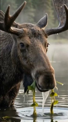 Moose Feeding Aquatic Plants - Peaceful Nature & Wildlife Close-up