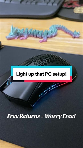 Sweet deal on this very comfortable ergonomic mouse! Keeping your hands surprisingly cool with the honeycomb design and your PC set up even more cool with it. Seven different LED colors and five settings to choose from. Responsive and great for any activity! #ergonomicmouse #wirelessmouse #gamingmouse #fyp• #gamers