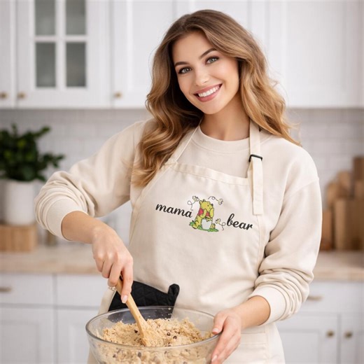Embroidered Mama Bear Apron, Custom Mom Apron, Personalized Gift for Mom, Cute Mother's Day Gift, custom apron