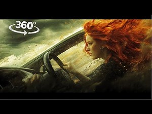 360° Tornado disaster and car sinking in storm virtual reality 360 videos for vr