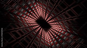 Red and White Neon Light Squares in Grille Tunnel Background VJ Loop