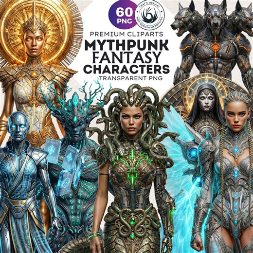 Mythpunk Character Clipart: Cyber Fantasy RPG Graphics (PNG, Digital Download) - Etsy