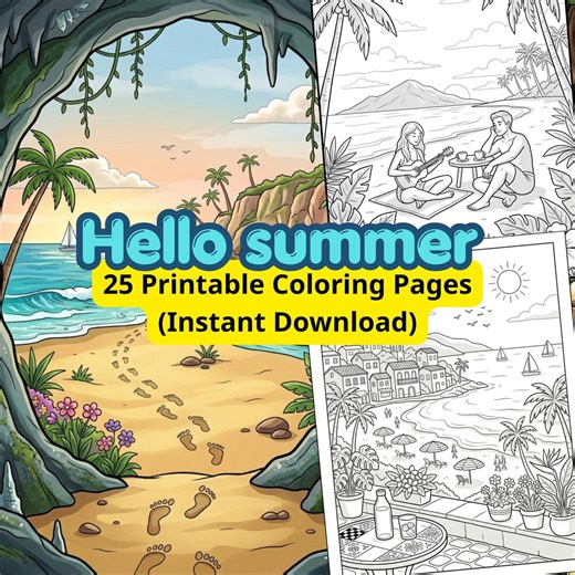 25 Summer Beach Coloring Pages for Adults, Tropical Line Art, Ocean Scenes (instant Download) - Etsy