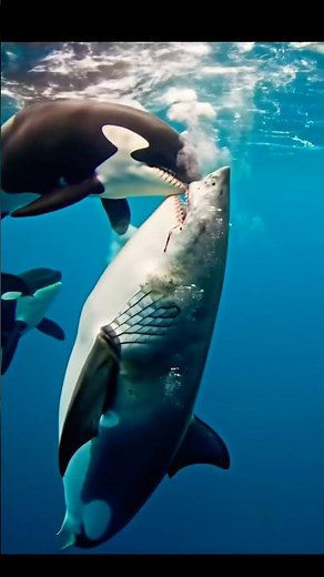 Sperm Whale vs Giant Squid 🐋🦑 | Deep Sea Battle #whiteshark #hunting #wildlife #pawfect
