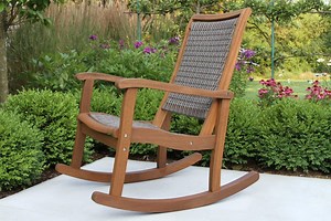 Driftwood Grey Wicker & Eucalyptus Wood Outdoor Rocking Chair