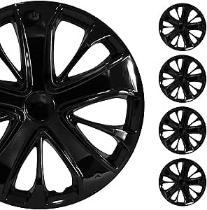 OMAC - ABS Black Hub Caps 15 Inch Set of 4, Tapas para Rines 15, Premium Wheel Covers 15 Inch, R15 Rim Cover Set, Snap On Durable Car Replacement Exterior Accessories