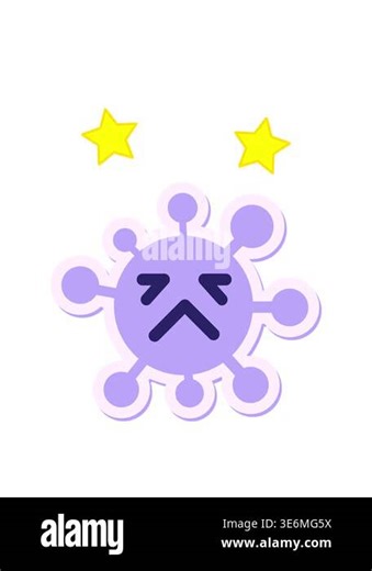 spinning stars animation of over tired virus sticker Stock Video Footage - Alamy