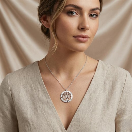 Custom 925 Sterling Silver Family Tree of Life Necklace Personalized Family Tree Medallion Custom Script Name Necklace Gift for Grandma - Etsy