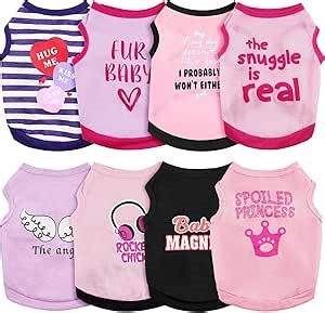 Reginary 8 Pieces Dog Shirts Girl Small Dog Clothes for Chihuahuas Yorkies Female Puppy Shirts Printed Pet Outfit Cute Breathable Soft Christmas Doggie Cat Lovers Gift(Vivid Pattern,Size M)