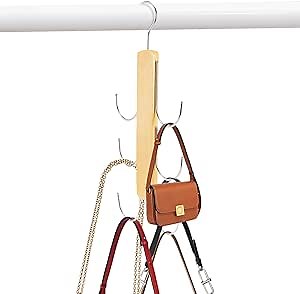 Purse Hanger Organizer for Closet, Wood Handbag Storage Holder Metal Hanging Space Saving Hook, Closet Organizers and Storage Scarves, Ties, Shawls, Backpacks, Belts