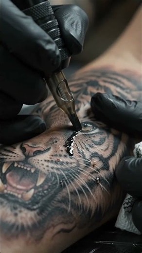 Hyper-Realistic Roaring Tiger Tattoo in Progress | Cinematic Macro Ink Art 🐅