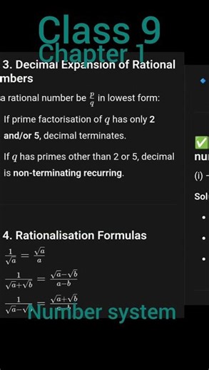 Number system class 9 chapter 1 concept and formulas #maths #education #mathproblems #practice