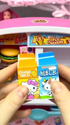 Filling My Pink Mini Fridge with Tiny Food! 💕✨#satisfying #shorts #unboxing