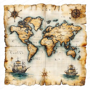 20 Antique World Map Clipart | Vintage Style Map Illustration| Printable Watercolor Clipart | High Quality Jpgs | Paper Craft | Junk Journal - Etsy