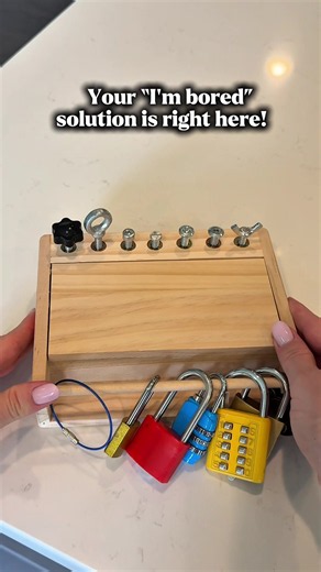 This is one of the most realistic Montessori toys🪛🧠🧠 This wooden Montessori busy box is packed with real-life learning - working locks, actual keys, screws, a screwdriver, and even an Allen wrench. These aren't pretend pieces...they're functional tools designed for little hands to practice everyday skills safely! It's an amazing way to build fine motor skills, hand-eye coordination, problem-solving, and independence while keeping curious toddlers engaged for so much longer than most toys.🧠 M