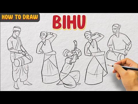 Easy Bihu Drawing Tutorial || Rongali Bihu Drawing || Bihu Dance || Bihu Drawing