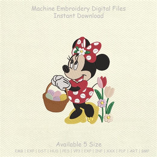 Minnie Mouse Easter Embroidery Design, Cartoon Character Machine Stitch Pattern (digital Download) - Etsy