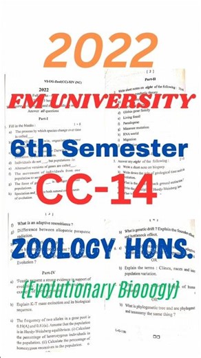 +3 6th Semester CC-14 Evolutionary Biology ZOOLOGY Hons. 2022 PYQ