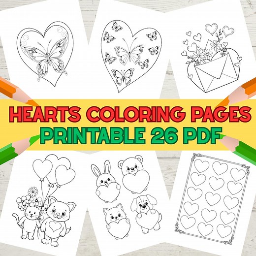 Heart Coloring Pages for Kids, Valentine's Day Printable PDF, Love Theme Worksheet - Etsy