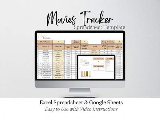 Movie Tracker Excel Spreadsheet, Movies Tracking Google Sheets, Film Tracker, Movie Journal, Movies Checklist, Movie Watch List Digital - Etsy