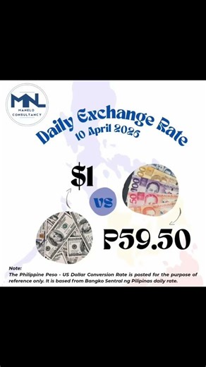 Philippine Peso - US Dollar Conversion Rate - 10 April 2026$1 - P59.50