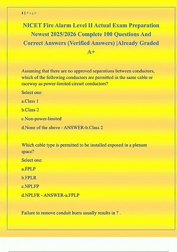 NICET Fire Alarm Level II Actual Exam Preparation Newest 20252026 Complete 100 Questions And Correct